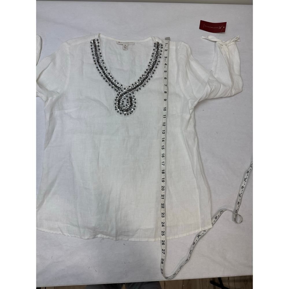 NWT JM Collection Petite 100% Linen Bejeweled Embellished Tunic Shirt - 14P - Picture 3 of 8
